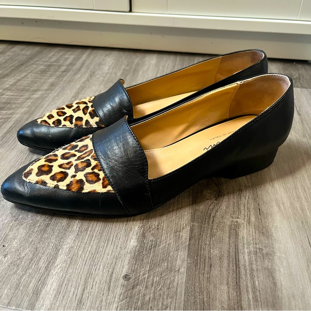 Avellini black leather loafers with cheetah print detail